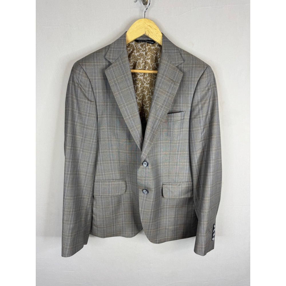 Holt Renfrew Reda‎ Super 130s Wool Plaid Blazer Grey Paisley Lining Mens 38R